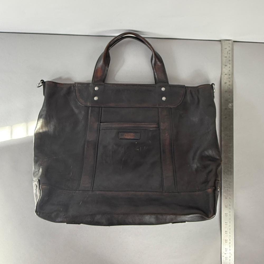 Frye Distressed Dark Brown Leather Tote / Crossbody Bag - Picture 13 of 15